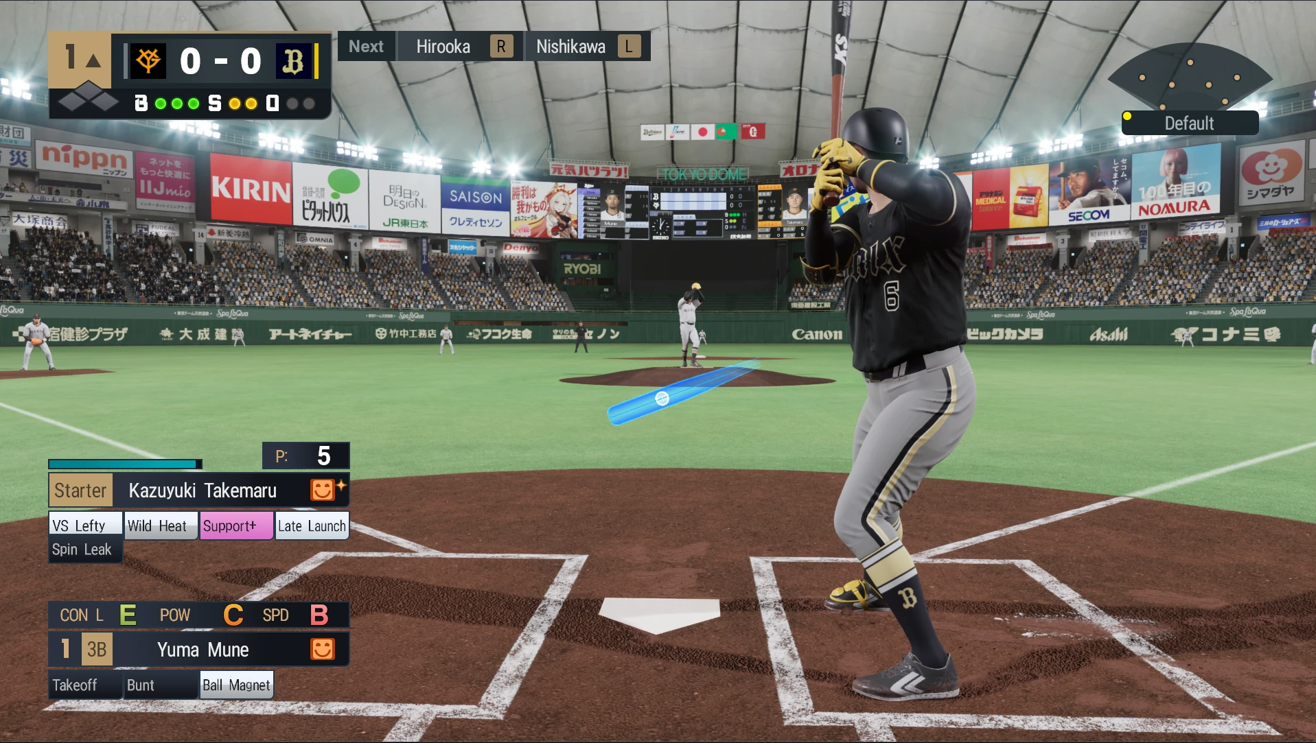 Full batting view using the normal swing cursor