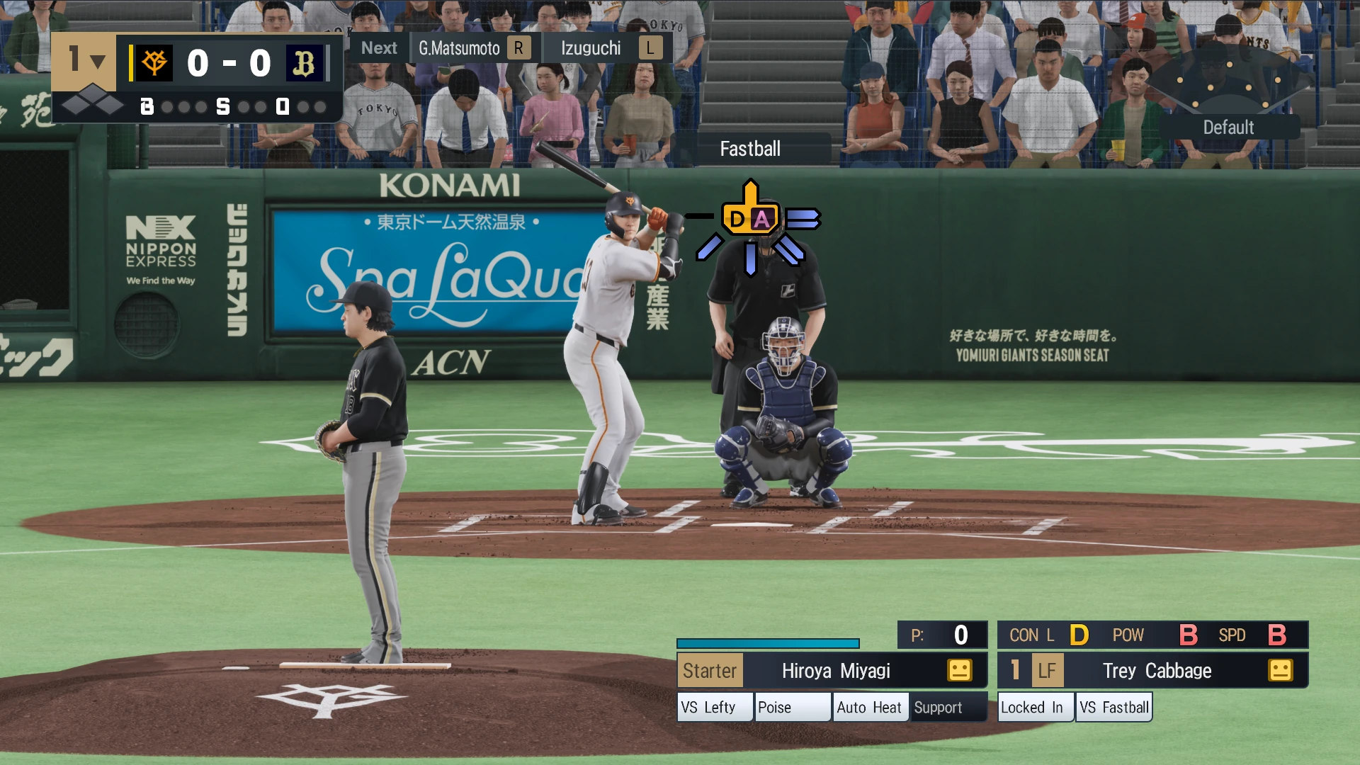 Standard fastball selected on the pitch wheel