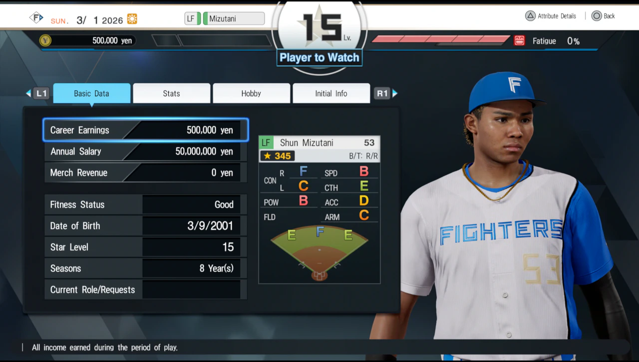 Star Player Basic Data menu
