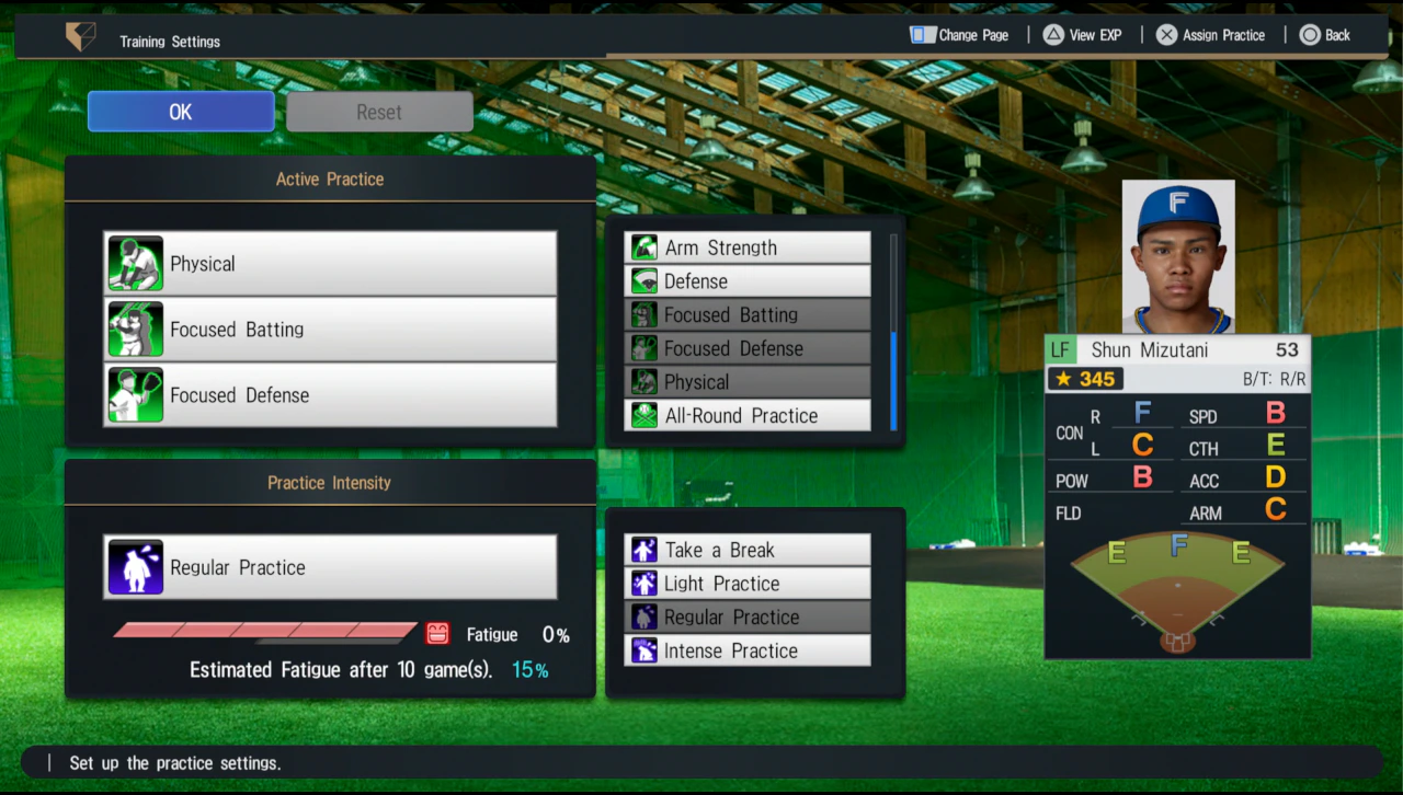 Star Player practice settings and workload