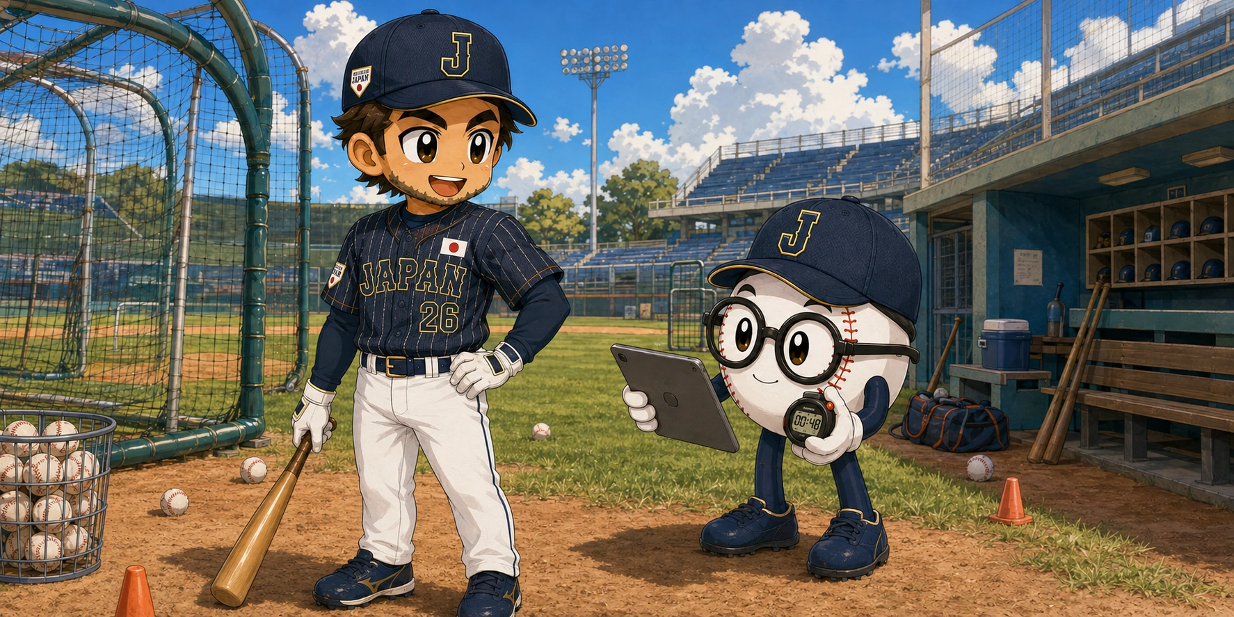 Takumi training while Sato records his performance at the baseball field