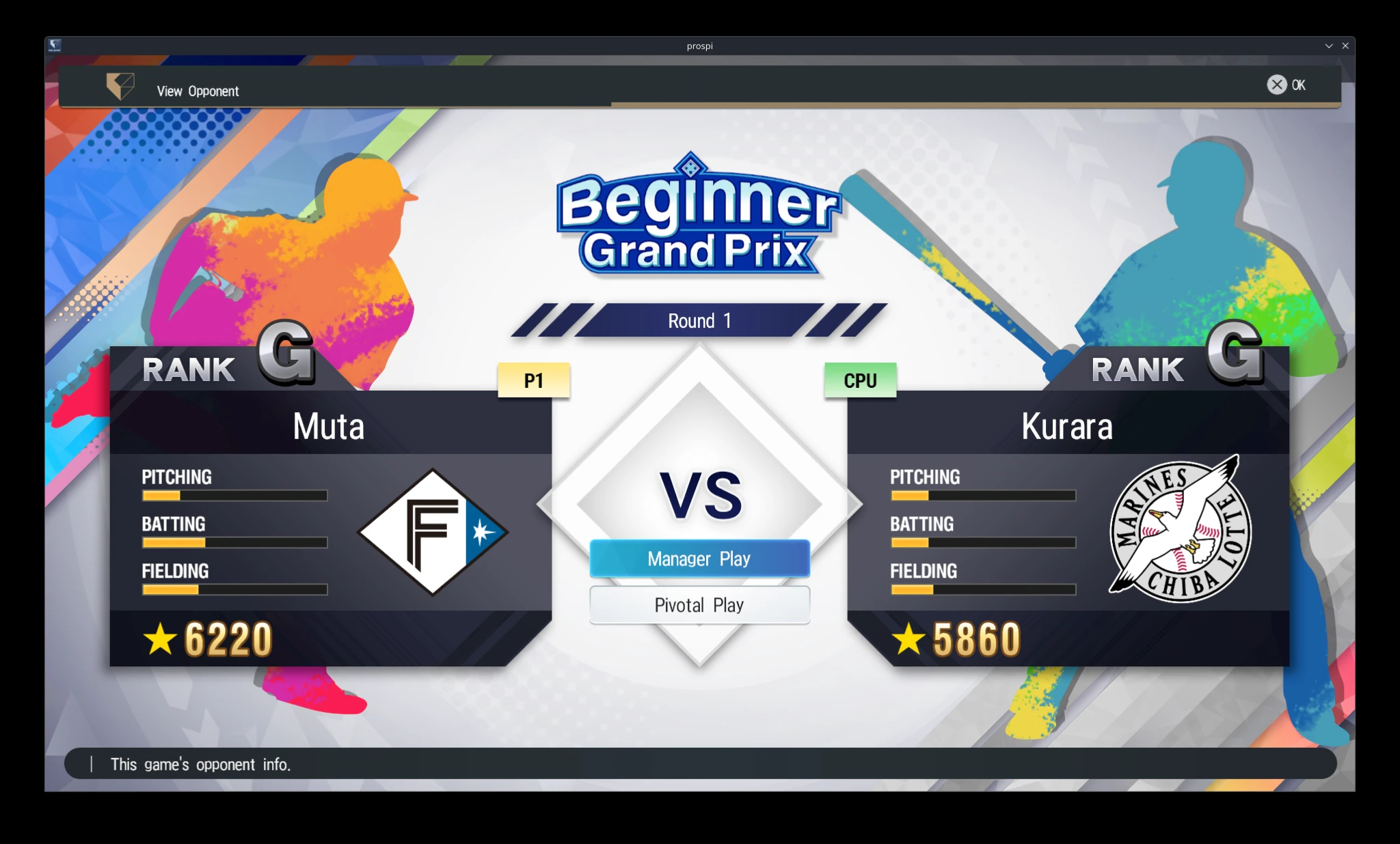 Grand Prix opponent screen with game method choices