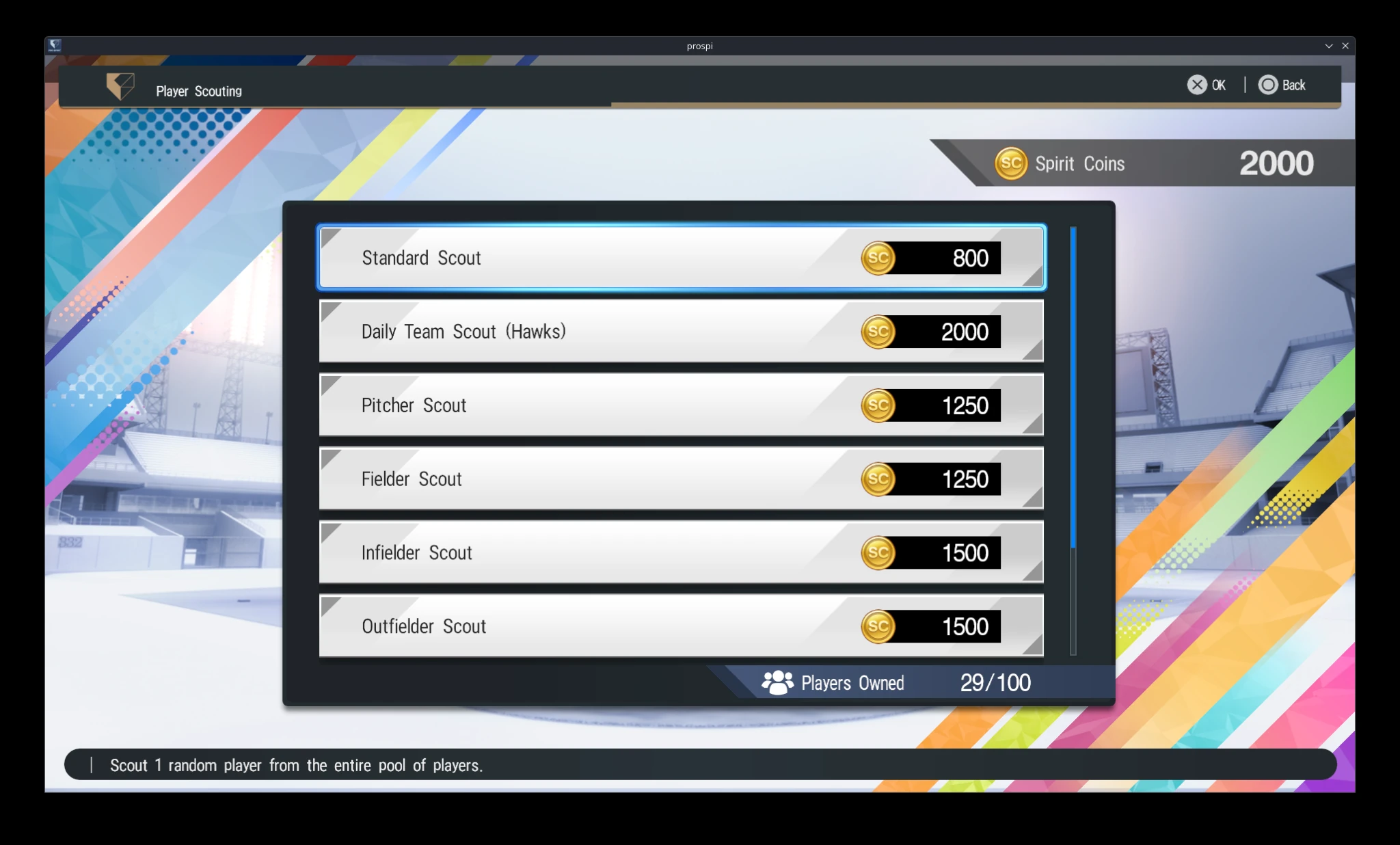 Grand Prix Spirit Coin scout selection screen