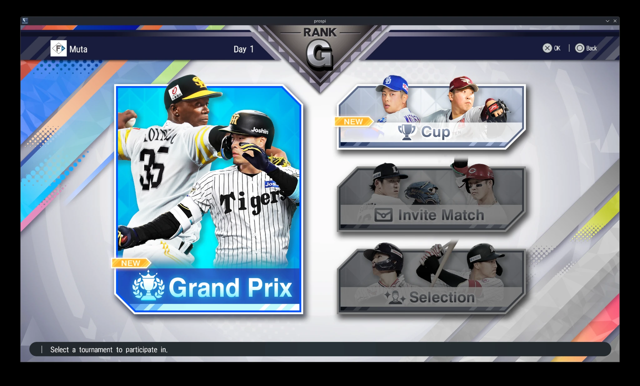 Grand Prix tournament category screen