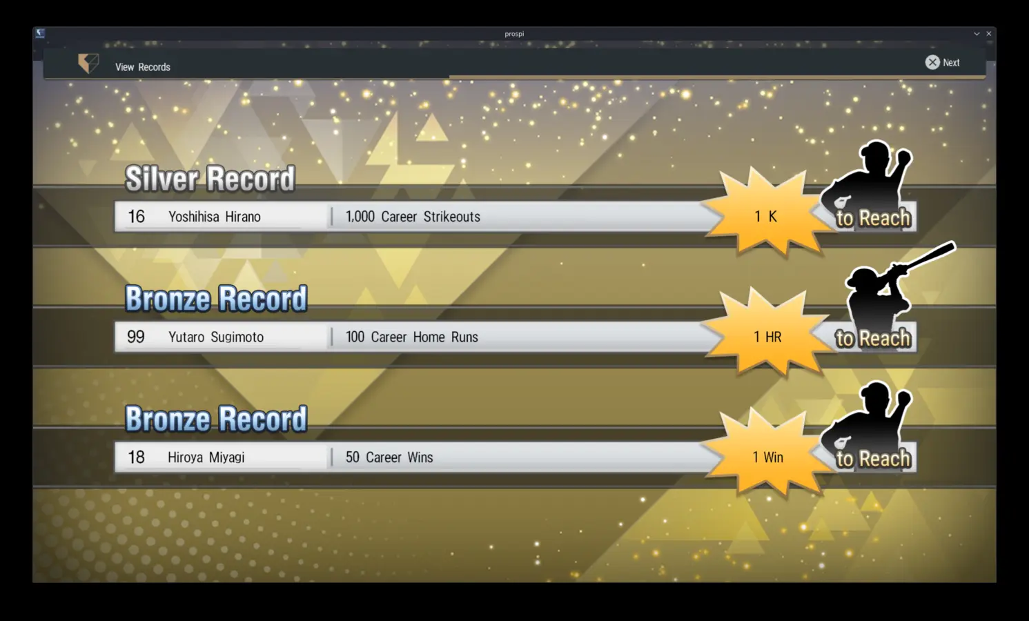Career record milestone screen