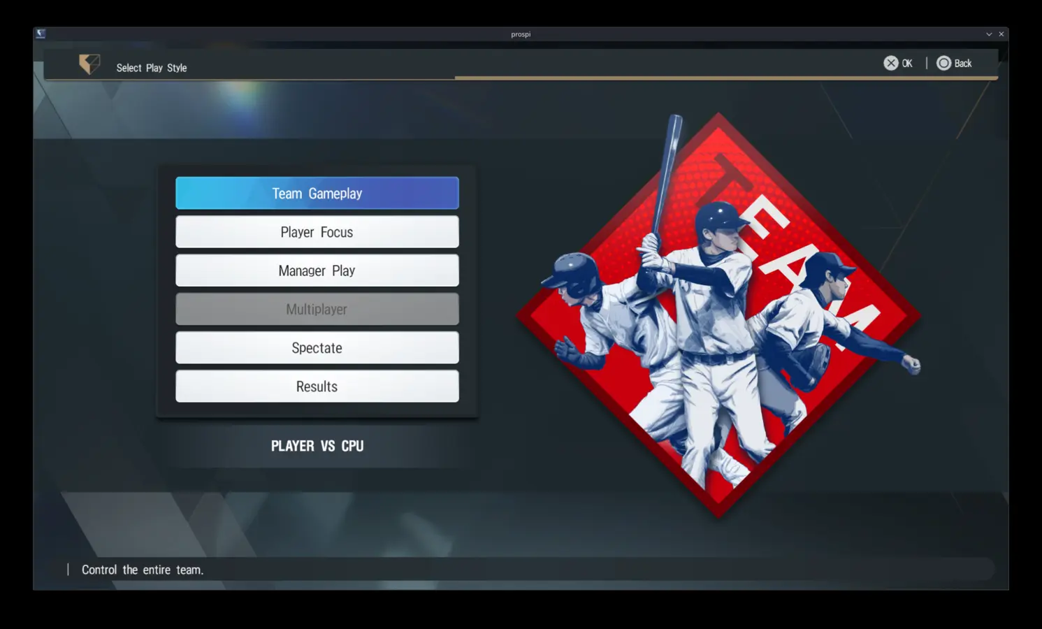 Game participation style menu