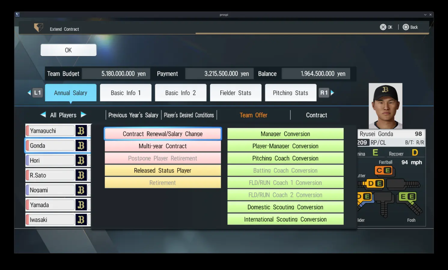 Player-to-staff conversion options