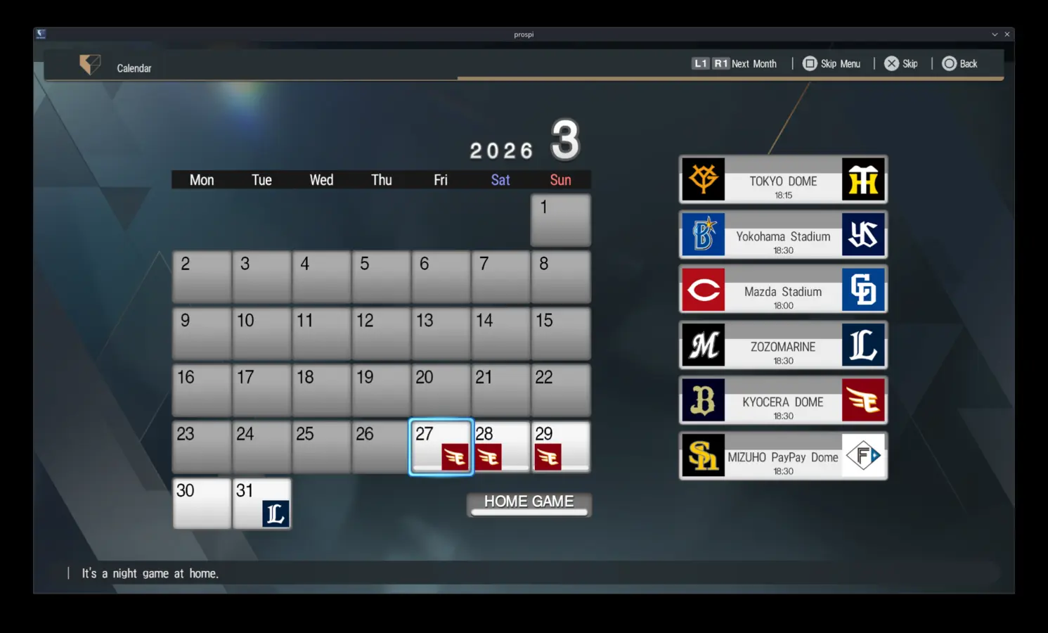 Season Mode calendar