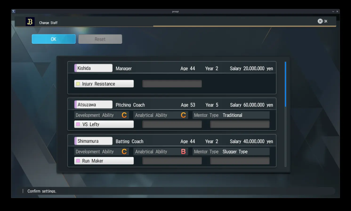Season Mode staff selection
